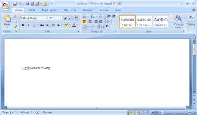 The simple 'Hello Sweetxml.org' document shown in Word 2007