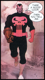 Punisher asks Rhino HIS opinion regarding the white boot and glove combo.