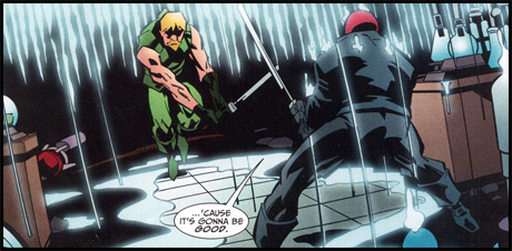 GREEN ARROW faces a similar challenge from RED HOOD, in the pages of GREEN ARROW #71!