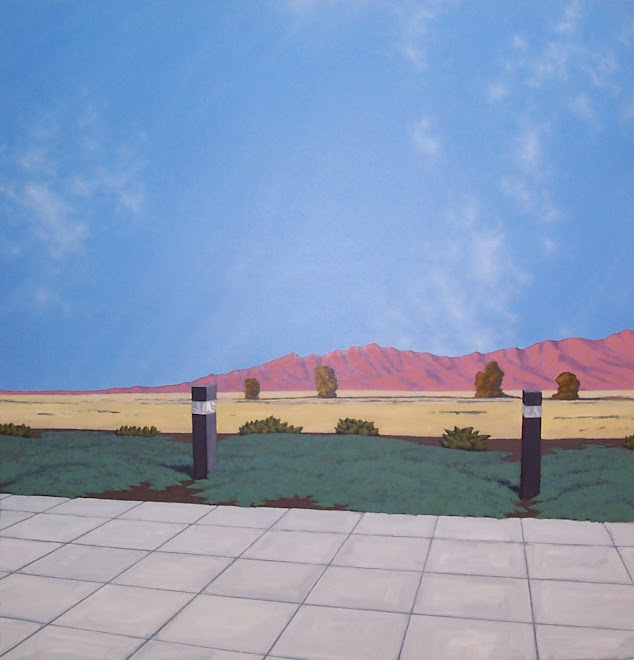 "Transplant series:  Blue Carpet Juniper"  2006, acrylic, oil on panel, 23" x 24"