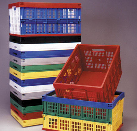 folding crates, many colors