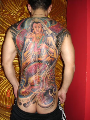 Full back buddha and dragon tattoo