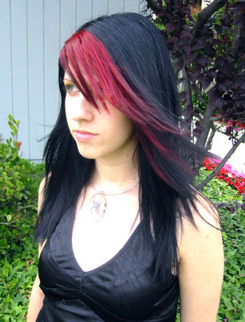 Short black hair with red highlights. Red Black Colored Long Hair Emo Hairstyle Life Of The Pratts
