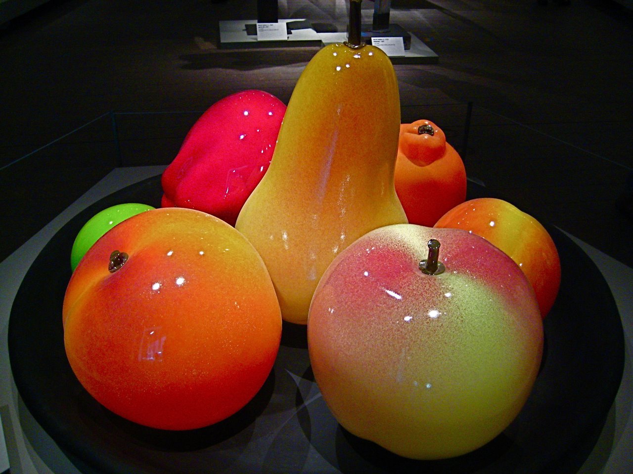 photograph of glass art at De Young Museum, artist unknown