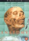 Poster of fleshless skull with protruding eyes from German horror film "Anatomy"