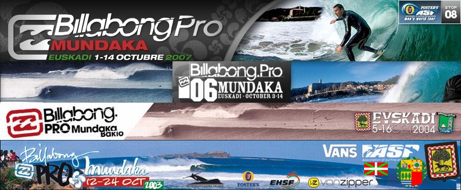 carteles del billbong pro mundaka desde el 2003 hasta este año