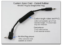 SC1024: Custom Sync Cord - Coiled Rubber (RA Mini Plug to Straight Mini Plug)