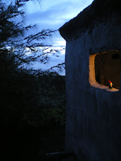 Living in the dark in Hawaii, outside our yurt with a windowless window