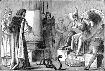 Pharaoh watches Moses turn a rod into a snake - Artist unknown
