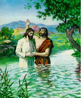 John baptizes Jesus - Artist unknown