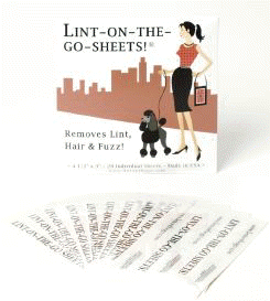 sketch of a woman holding a dog on the front of Lint-On-The-Go Sheets